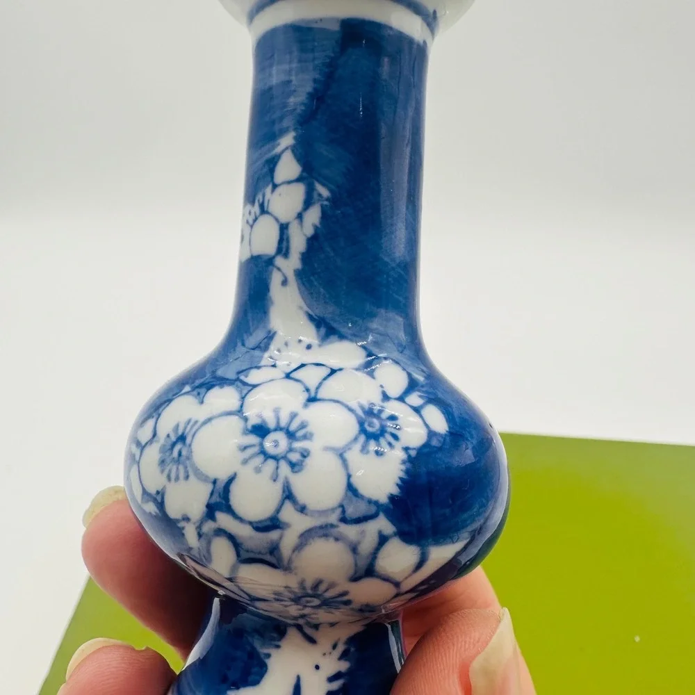 Blue and White Porcelain Cherry Blossom Floral Bud Vase 4